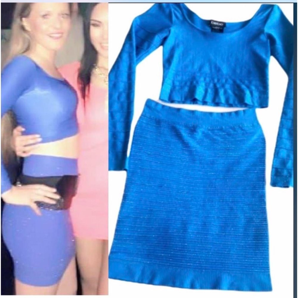 90’s vintage 2 piece Bebe’s blue bandage skirt crop top (photo-2016)